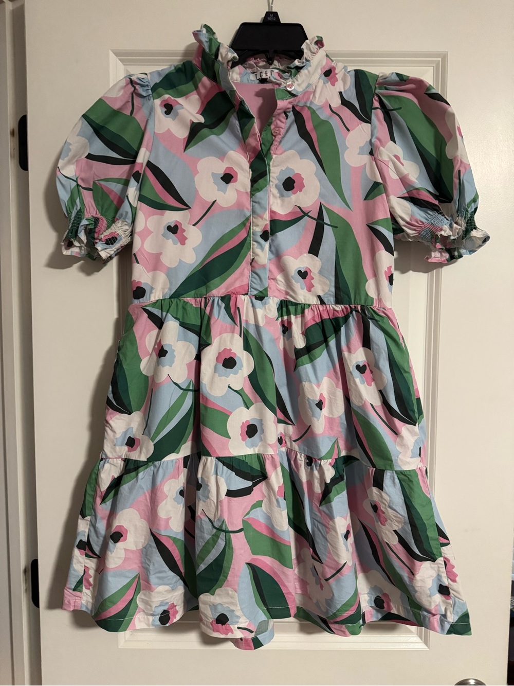 TCEC Pink, Green & White Floral Tiered Dress